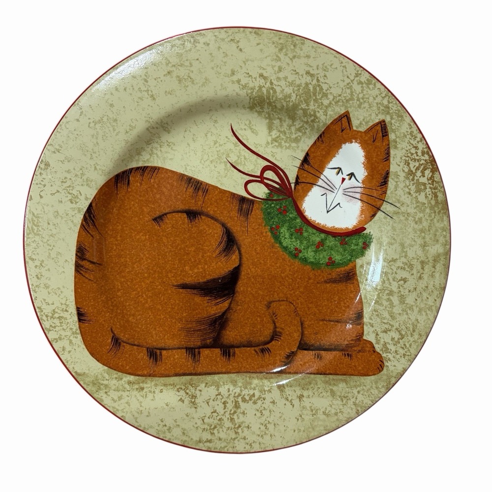 Sakura Christmas cat fiddlestix Salad Dessert‎ plate Orange Tabby 8" Christmas